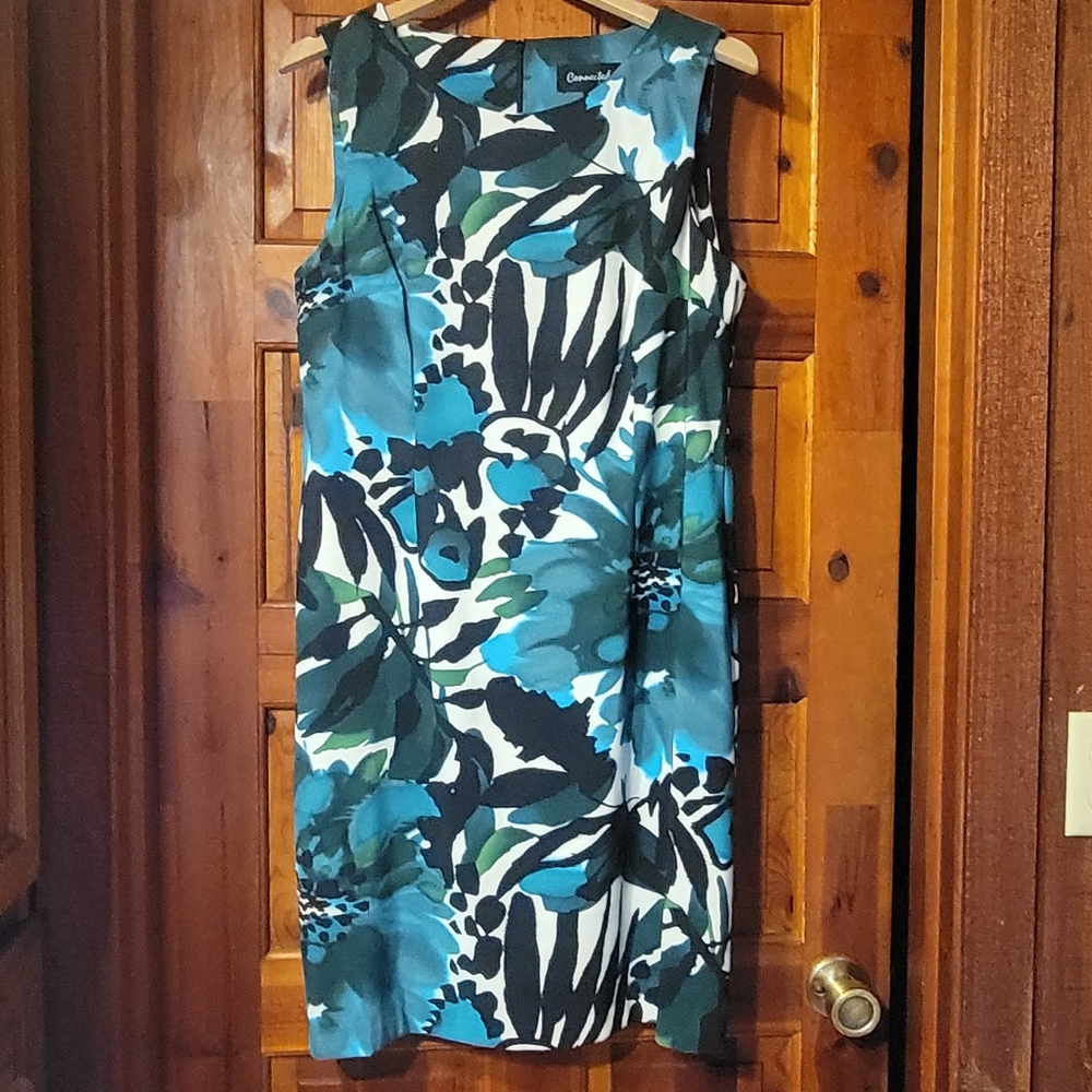 Connected Sz16 Teal floral sleeveless dress